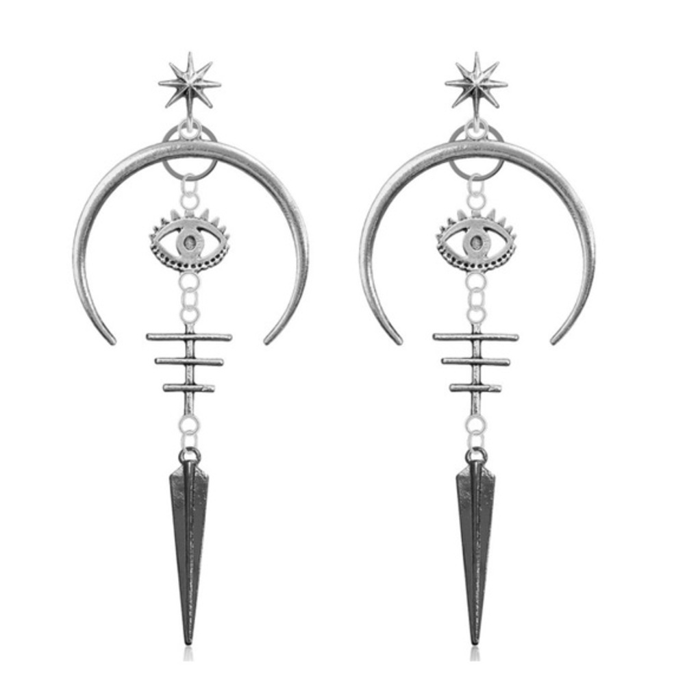 Mystical Silver Eye and Star Drop Earrings